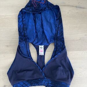 Zumba Fitness Navy and Royal Blue Hooded Racerback Sports Bra